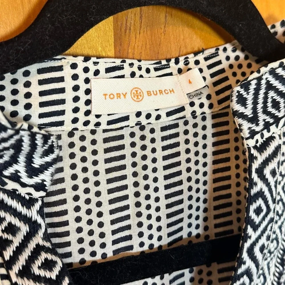 Tory Burch Black White Geometric Long Sleeve Lightweight Dress Size 4
